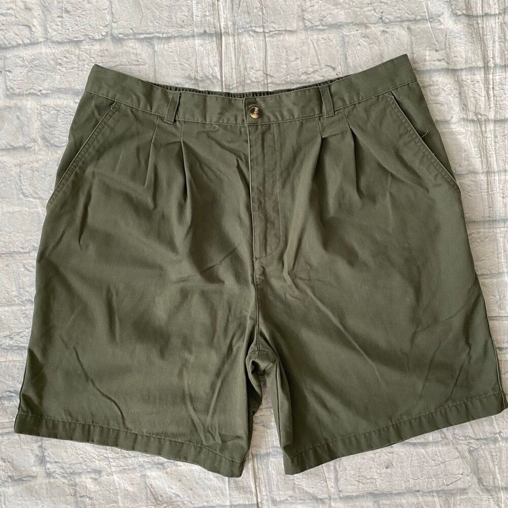 Puritan men 38 cotton blend pull on pleated chino shorts w/elastic waistband
